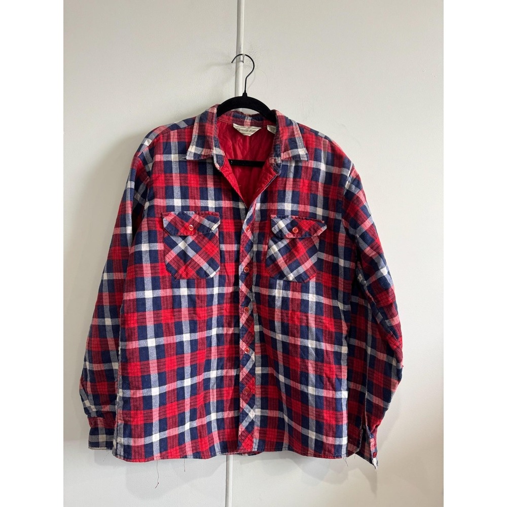 Vintage Timber Run Jacket Mens Large Red Plaid Quilted‎ Flannel Lined Workwear